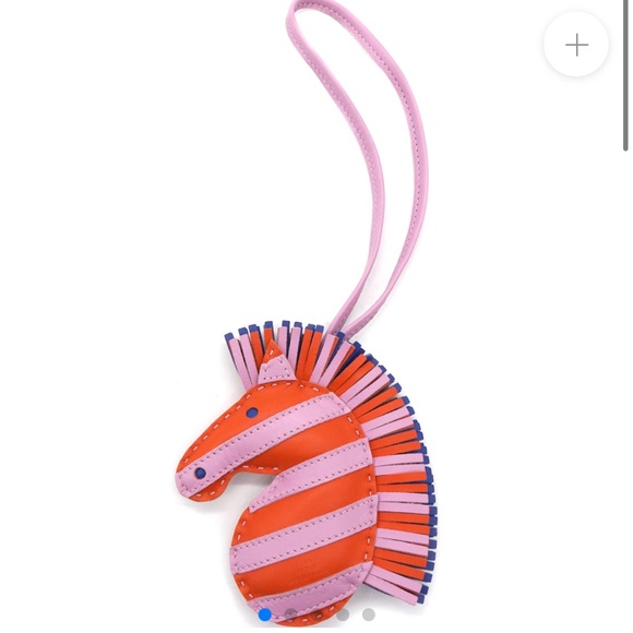 New Hermes Gee Gee Savannah Zebra Mauve Pink Orange Blue Leather Charm Tag - Picture 1 of 5